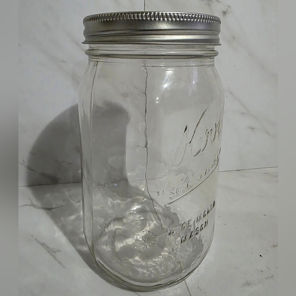 Kerr Clear Glass Self Sealing Wide Mouth Mason Quart Jar Vintage